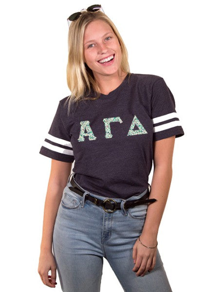Alpha Gamma Delta Unisex Jersey Football Tee with Sewn-On Letters