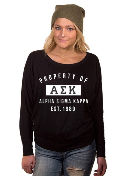 Alpha Sigma Kappa Property of Flowy Long Sleeve Off Shoulder Tee