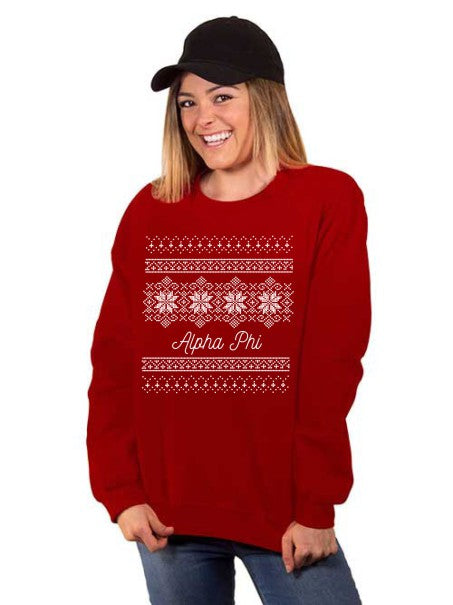 Alpha Phi Holiday Snowflake Crew Neck Sweatshirt