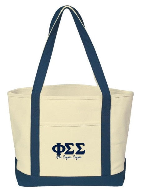 Phi Sigma Sigma Layered Letters Boat Tote