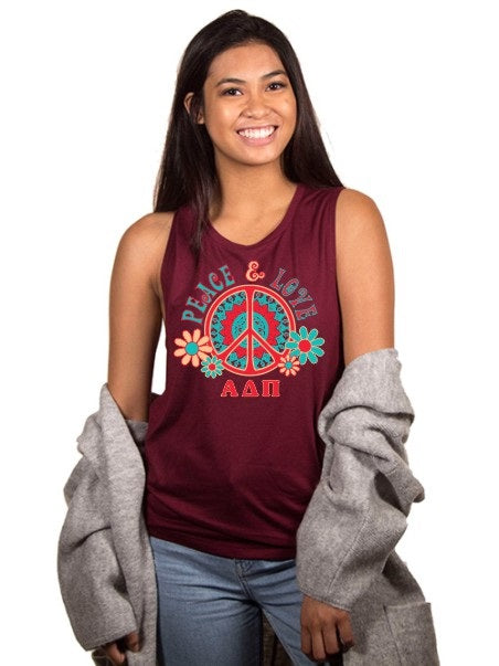 Alpha Delta Pi Peace Sign Flowy Muscle Tank