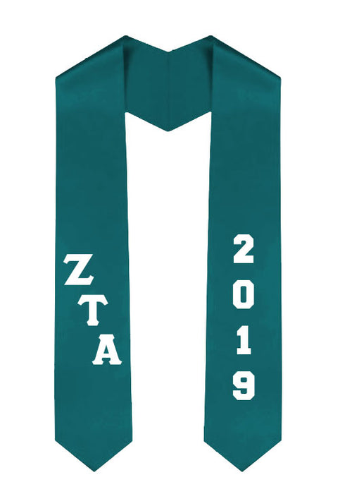 Zeta Tau Alpha Slanted Grad Stole with Letters & Year