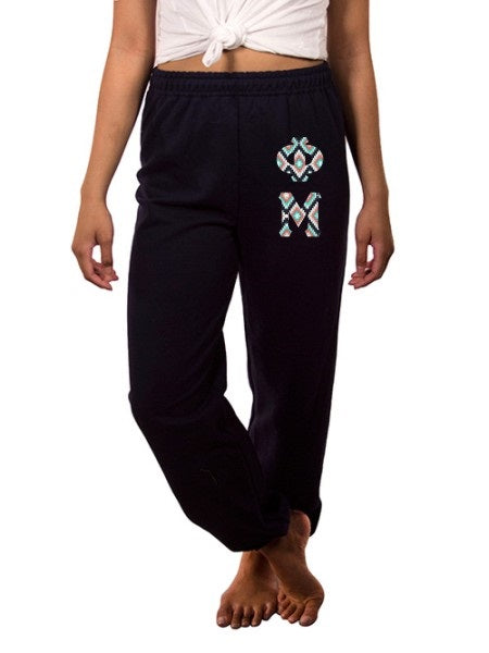 Phi Mu Sweatpants with Sewn-On Letters