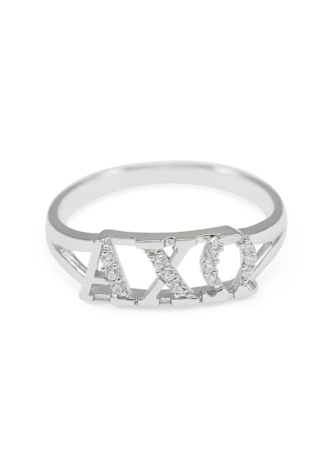 Delta Delta Delta Sterling Silver Ring with Lab Created Clear Diamond