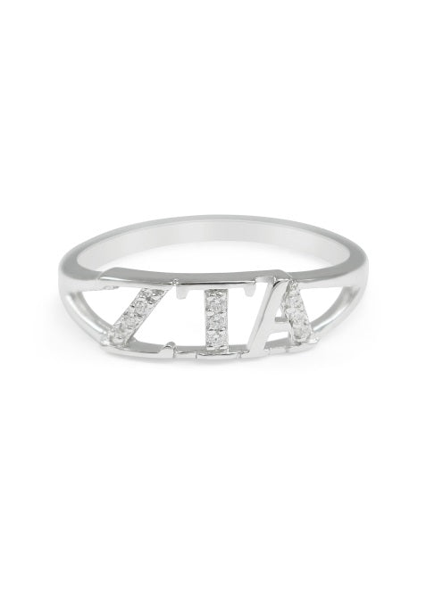 Zeta Tau Alpha Sterling Silver Ring with Lab Created Clear Diamond