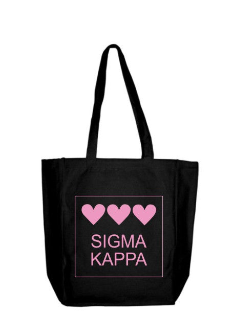 Sigma Kappa Three Hearts Canvas Tote Bag