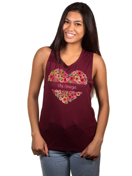 Chi Omega Floral Heart Flowy Muscle Tank