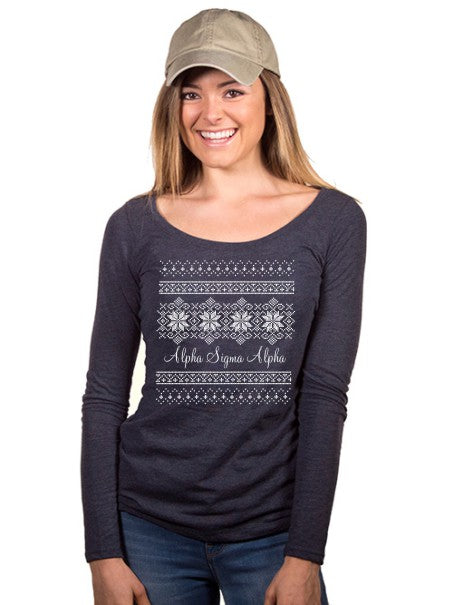 Alpha Sigma Alpha Holiday Snowflake Fitted Long-Sleeve Scoop Tee