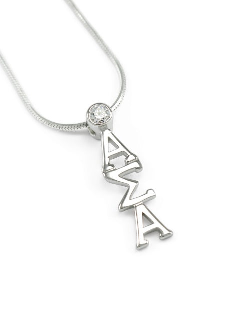 Alpha Sigma Alpha Sterling Silver Lavaliere Pendant with Clear Swarovski Crystal