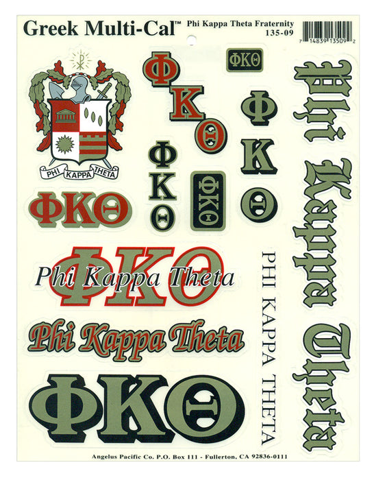 Phi Kappa Theta Multi Greek Decal Sticker Sheet