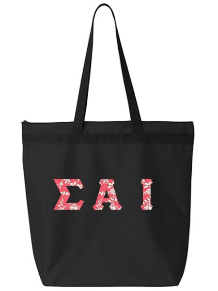 Sigma Alpha Iota Large Zippered Tote Bag with Sewn-On Letters