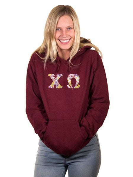 Chi Omega Unisex Hooded Sweatshirt with Sewn-On Letters