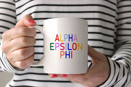 Alpha Epsilon Phi Coffee Mug with Rainbows - 15 oz