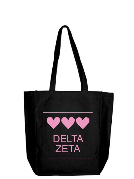 Delta Zeta Three Hearts Canvas Tote Bag