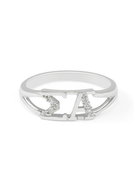 Sigma Alpha Sterling Silver Ring with Lab Created Clear Diamond