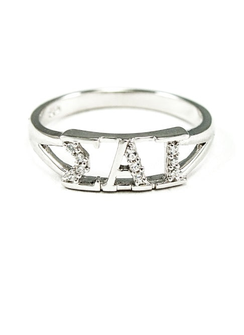 Sigma Alpha Iota Sterling Silver Ring with Lab Created Clear Diamond