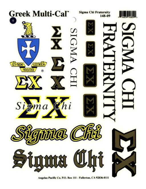 Fraternity Multi Greek Decal Sticker Sheet