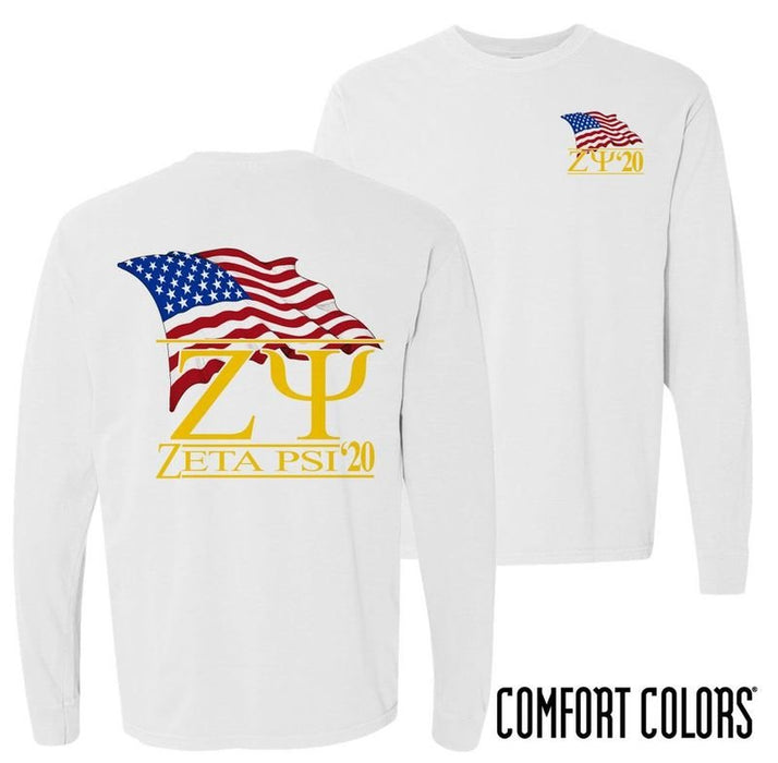 Zeta Psi Patriot Flag Comfort Colors Long Tee