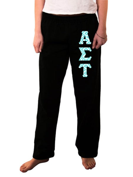 Alpha Sigma Tau Open Bottom Sweatpants with Sewn-On Letters