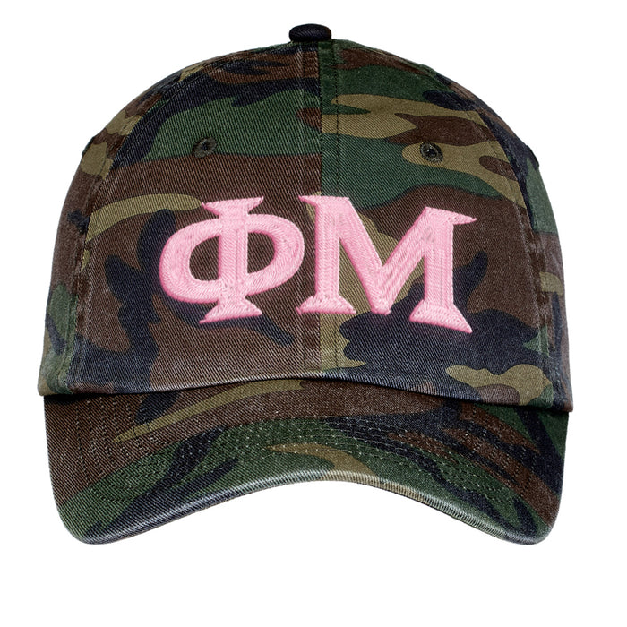 Phi Mu Letters Embroidered Camouflage Hat
