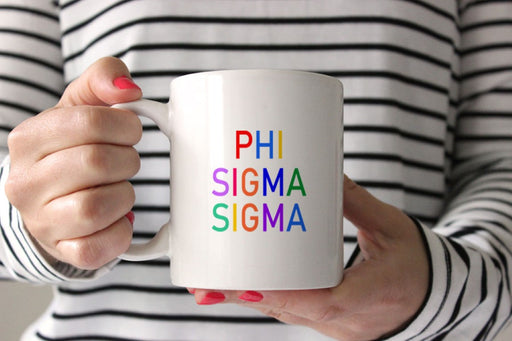 Phi Sigma Sigma Coffee Mug with Rainbows - 15 oz