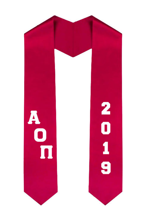 Alpha Omicron Pi Slanted Grad Stole with Letters & Year