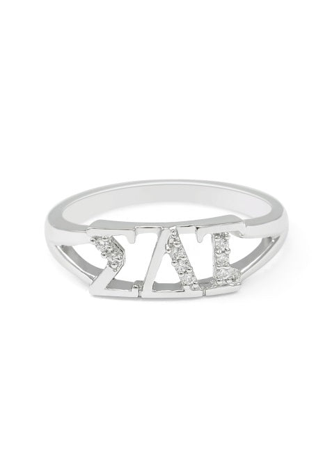 Sigma Delta Tau Sterling Silver Ring with Lab Created Clear Diamond