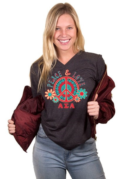 Alpha Sigma Alpha Peace Sign Unisex Jersey Short-Sleeve V-Neck