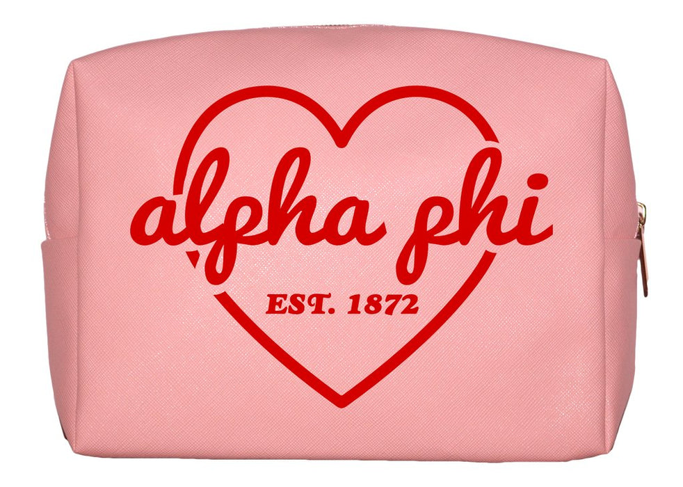Alpha Phi Pink w/Red Heart Makeup Bag