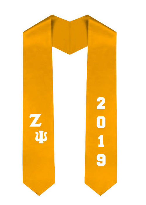 Zeta Psi Slanted Grad Stole with Letters & Year