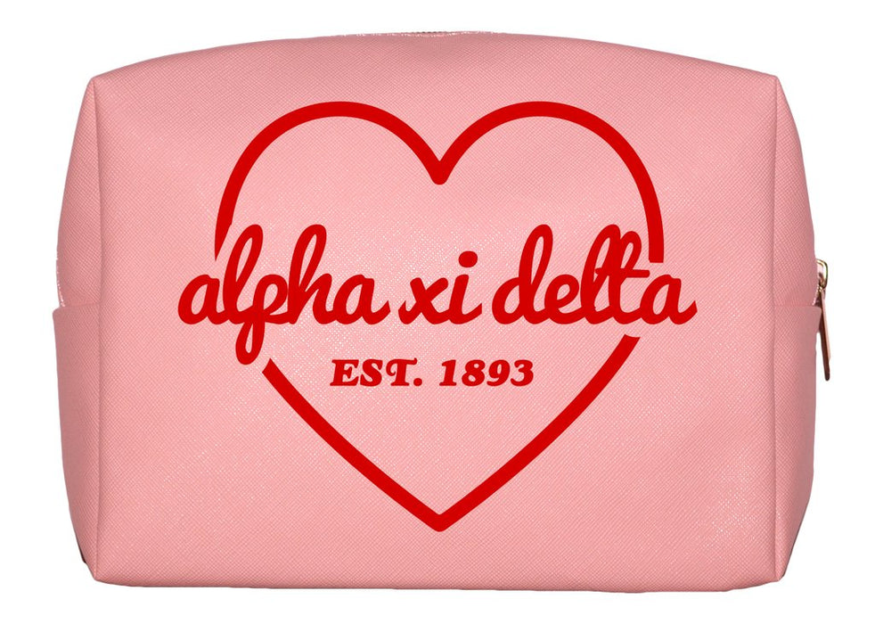 Alpha Xi Delta Pink w/Red Heart Makeup Bag
