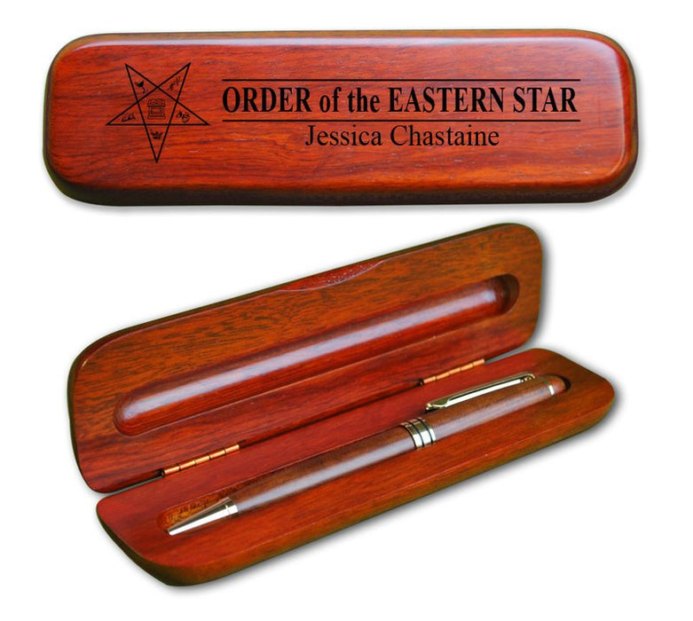Order Of Eastern Star Wooden Pen Case & Pen
