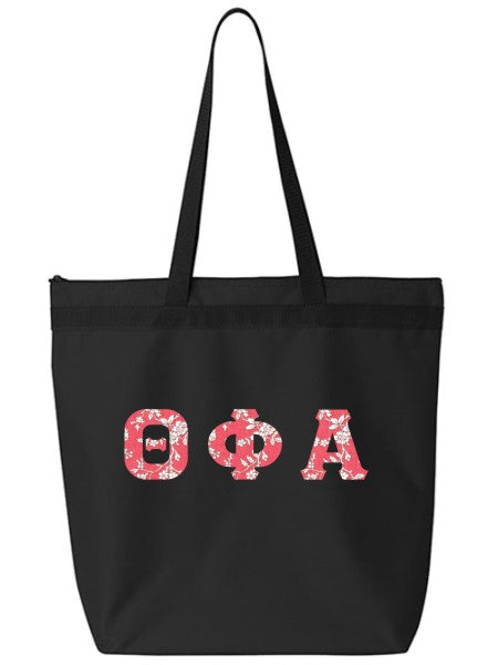 Theta Phi Alpha Large Zippered Tote Bag with Sewn-On Letters
