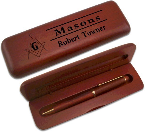 Masonic Wooden Pen Case & Pen