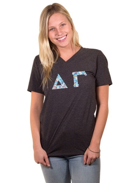 Delta Gamma Unisex V-Neck T-Shirt with Sewn-On Letters