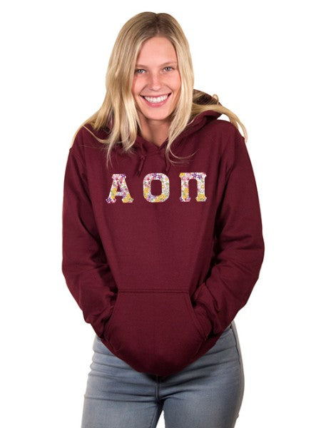 Alpha Omicron Pi Unisex Hooded Sweatshirt with Sewn-On Letters