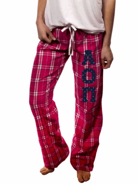 Alpha Omicron Pi Pajama Pants with Sewn-On Letters