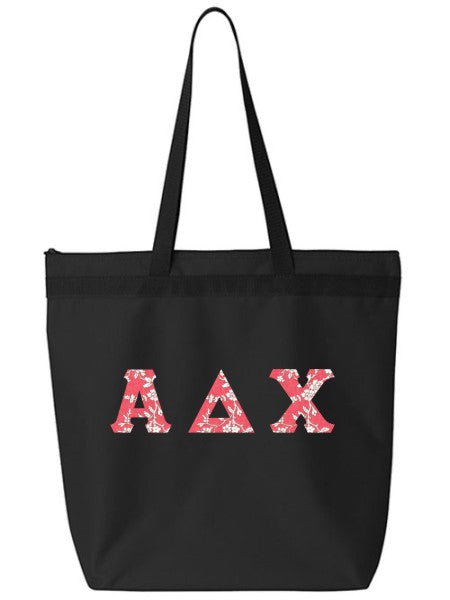 Merchandise Large Zippered Tote Bag with Sewn-On Letters