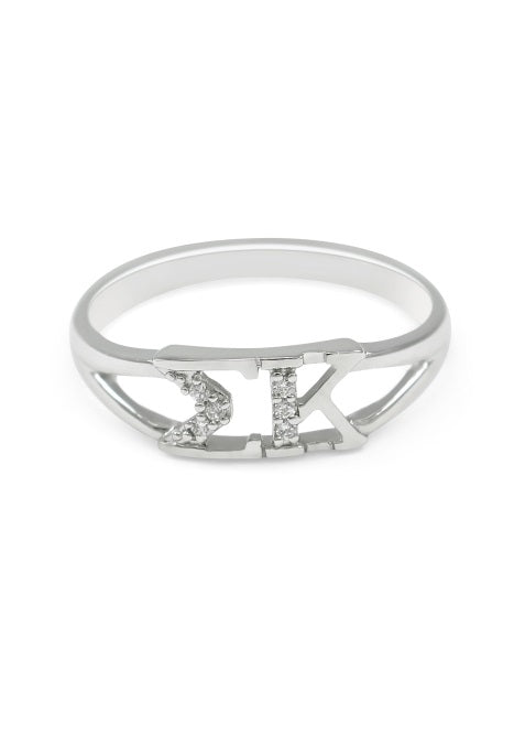 Sigma Kappa Sterling Silver Ring with Lab Created Clear Diamond