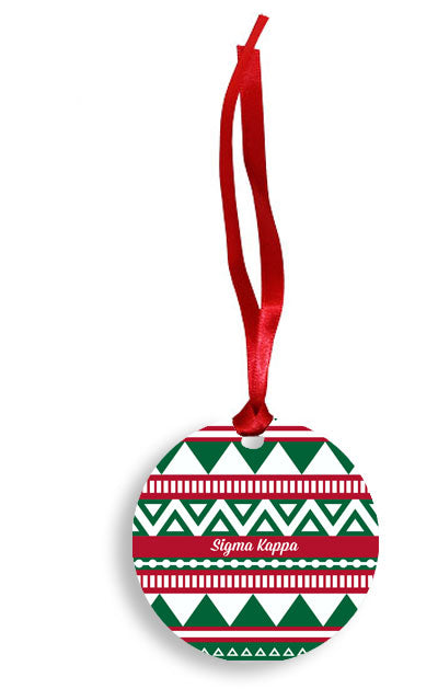 Sigma Kappa Red and Green Tribal Pattern Sunburst Ornament