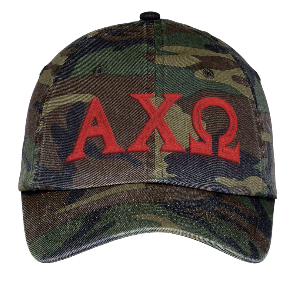 Alpha Chi Omega Letters Embroidered Camouflage Hat