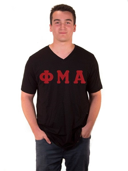 Phi Mu Alpha V-Neck T-Shirt with Sewn-On Letters