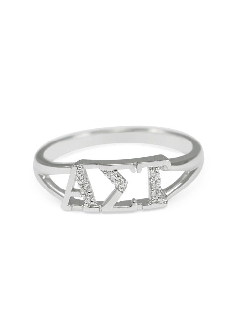 Alpha Sigma Tau Sterling Silver Ring with Lab Created Clear Diamond