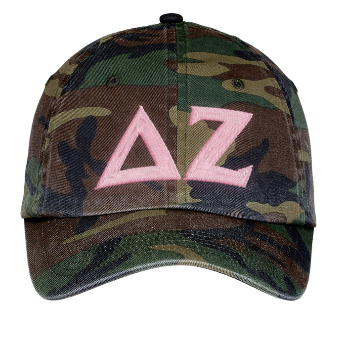 Delta Zeta Letters Embroidered Camouflage Hat