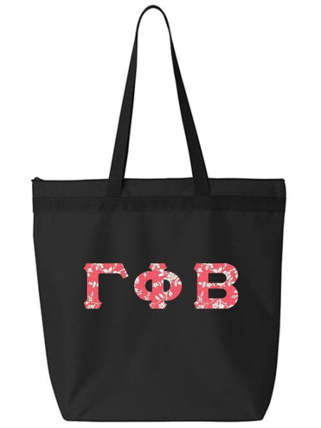Gamma Phi Beta Large Zippered Tote Bag with Sewn-On Letters