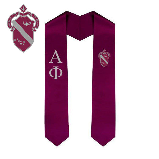 Alpha Phi Greek Lettered Graduation Sash Stole With Crest Alpha Phi Greek Lettered Graduation Sash Stole With Crest