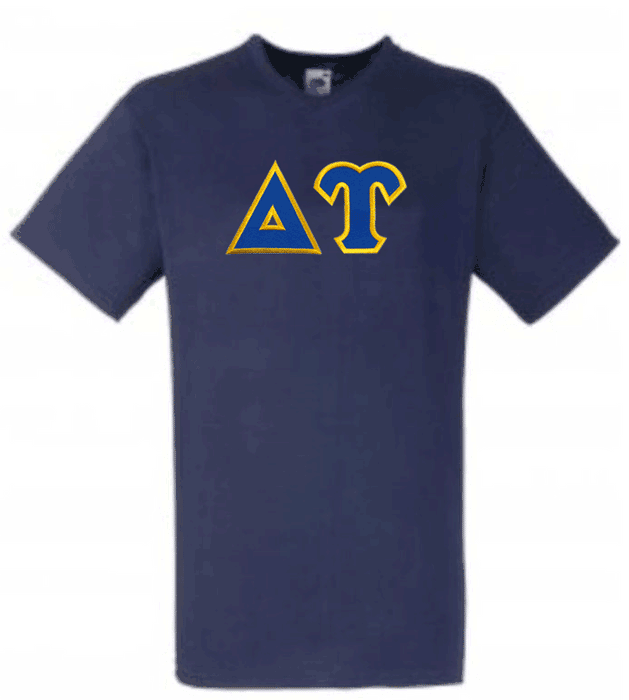 Discount Delta Upsilon Lettered V Neck T Shirt DISCOUNT- Delta Upsilon Lettered V-Neck T-Shirt