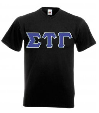 Discount Sigma Tau Gamma Lettered V Neck T Shirt DISCOUNT- Sigma Tau Gamma Lettered V-Neck T-Shirt