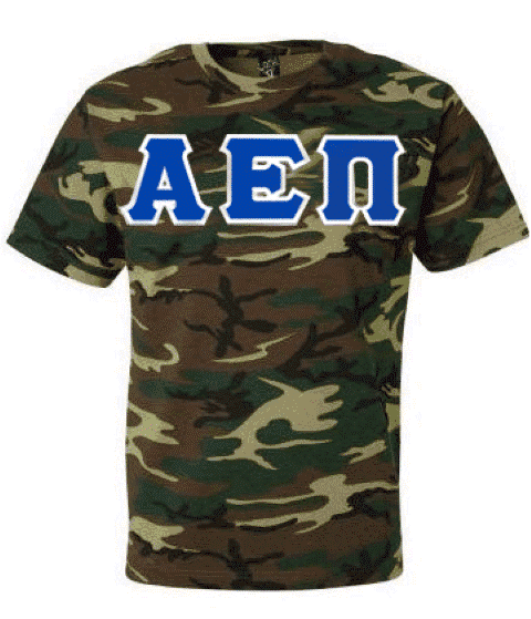 Discount Alpha Epsilon Pi Lettered Camouflage T Shirt DISCOUNT- Alpha Epsilon Pi Lettered Camouflage T-Shirt