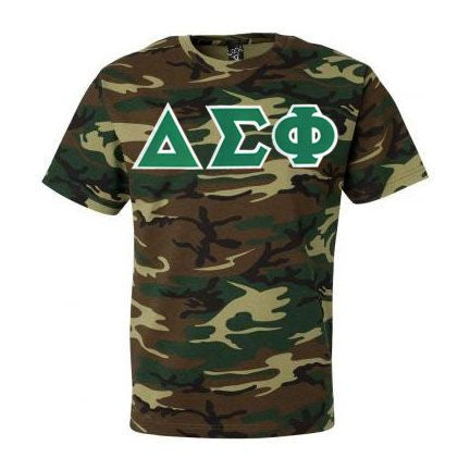 Delta Sigma Phi DISCOUNT- Delta Sigma Phi Lettered Camouflage T-Shirt